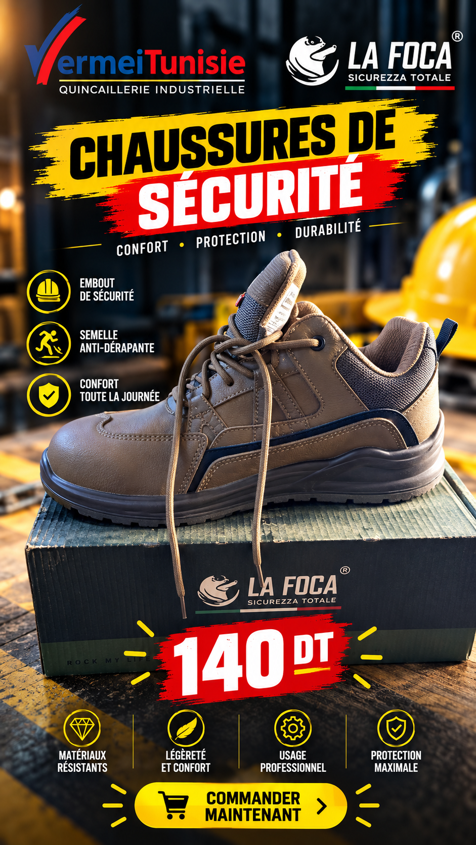 Chaussures de sécurité LA FOCA marron – VERMEI Tunisie